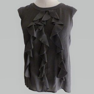 Ann Taylor SP Gray Ruffle Front Top